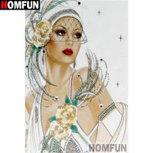 Homfun pintura de diamante "bela mulher", ponto cruz, foto personalizada, bordado de diamante, quadrado, broca redonda, decoração de casa, a30184 2024 - compre barato