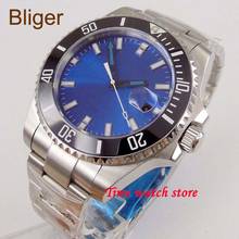 Bliger-relógio masculino miyota 8215, automático, em aço inoxidável, à prova d'água, mostrador azul, moldura de cerâmica, cor preta, com vidro de safira 2024 - compre barato