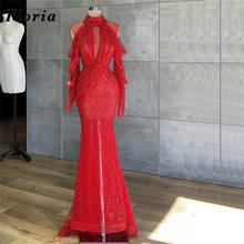 Dubai Design Red Beaded Dresses For Women Arabic Plus Size Long Party Night Gowns Robe De Soiree 2021 Bling Mermaid Prom Dress 2024 - buy cheap