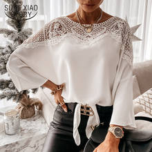 New Crochet Embroidery Lace Blouses Women Spring Sexy Lace Stitching White Shirts Vintage Plus Size Ladies Tops Blusas 12459 2024 - buy cheap