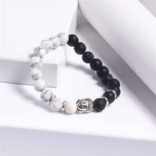 Classic Sliver Plated Buddha Beads Bracelets&Bangles Charm Men Black Natural Volcanic Stone Strand Bracelet Women Prayer Jewelry 2024 - buy cheap