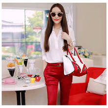 Sweet V-neck Shirt + Ankle-length Pants Women Sets Summer Women Sets Two Piece OL Fresh Office Wear White Three Quarter 2024 - buy cheap