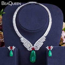 BeaQueen Luxury Exclusive Big Drop Green Necklace Earring Sets for Women Wedding Bridal Cubic Zircon Dubai Jewelry Set JS267 2024 - buy cheap