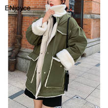 Jaqueta grossa de lã falsa feminina, casaco quente estilo coreano retrô verde, folgado, acolchoado com algodão, novo, 2020 2024 - compre barato