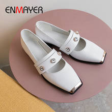 ENMAYER 2020 Square Heel Crystal Women High Heels Sexy Genuine Leather Square Toe Casual Slip-On Mary Janes Pumps Women Shoes 2024 - buy cheap