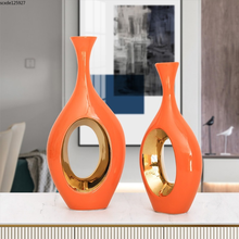 Criativo laranja cerâmica vaso oco arranjo de flores vaso vaso de flores vaso de galvanização porcelana artesanato decoração de entrada 2024 - compre barato