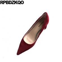 Casual Pointed Toe Suede Size 4 34 Shoes High Heels Wine Red Designer Medium Autumn Chic Chunky 2021 Spring Fashion Women Pumps 2024 - buy cheap