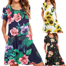 2021 novos vestidos de verão das mulheres casual manga curta o pescoço vestido de impressão floral tamanho grande streetwear vestido solto 2024 - compre barato