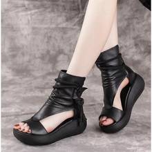 Shoes Women's Summer Casual Fashion 2021 New High-top Increased Slope Heel Sandals Soft Leather Thick Bottom Fish Mouth Sandals 2024 - buy cheap