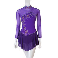 Vestido de ginástica para meninas, traje de ginástica azul marinho strass personalizado para patinação artística 2024 - compre barato