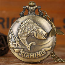 Bronze Big Fish Design Necklace Pocket Watch Retro Quartz Pocket Clock Fish Tail Pendant Antique Watches Gifts for Men Women 2024 - buy cheap