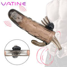 Capa de pênis vatina com vibrador duplo, extensor para pênis com atraso na ejaculação, brinquedos sexuais para homens, preservativo reutilizável para ampliação do pau 2024 - compre barato