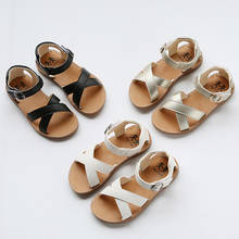 2021 Summer Girls Sandals Cross-tied Band Ankle Strap Baby Kids Shoes Black White Princess Shoes Gold Children Beach Shoes 1-5y 2024 - buy cheap