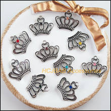 20 piezas de corona Retro tibetana de tono plateado, colgantes de adornos de cristal mezclados, 18x22mm 2024 - compra barato