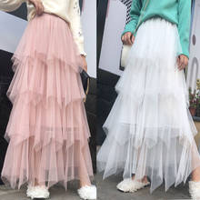 Women's Autumn and Winter Long Tulle Skirt Irregular High-waisted Skirt Skirt Woman Skirts Mujer Faldas Saias Mulher 2024 - buy cheap