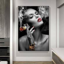Pintura en lienzo blanco y negro para mujer fumadora, carteles e impresiones modernos, imagen artística de pared para sala de estar, decoración del hogar, Cuadros 2024 - compra barato