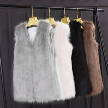 Naiveroo Plus Size 3XL Winter Sleeveless Slim Vest Jackets Coat Fashion Faux Fur Women Ladies Outerwear Waistcoat Black Gray 2024 - buy cheap