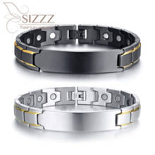 SIZZZ New magnet stainless steel bent card can be engraved with black bracelet&bangles for men 2024 - buy cheap