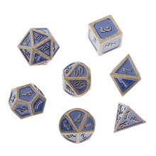 7 Packs Polyhedral Metal Dice Standard Size Blue for DnD Pathfinder RPG 2024 - buy cheap