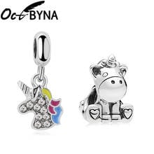 Octbyna Newest Silver Color Cute Unicorn Beads Charm Crystal Pendant Fits Pandora Bracelet&Necklace For Women Jewelry Making 2024 - buy cheap