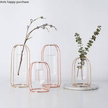 Nordic Modern Golden Wrought Iron Glass Vase Creative Test Tube Hydroponics Flower Arrangement Hyacinth Home Rose Gold Vase 2024 - buy cheap