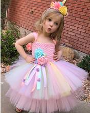Для девочек с единорогом цветок платье, многослойное платье-пачка, детское платье пастельных вязаные тюлевые бретели Платье Бальное Платье с Hairbow Детский костюм для вечеринок платья 2024 - купить недорого