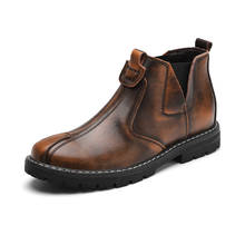 Botas Chelsea de piel para hombre, botines de estilo británico a la moda, zapatos informales de cuero suave en negro/marrón/gris, 2020 2024 - compra barato