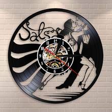 Relógio de parede feminino para dança, parede vintage latina com gravação em vinil, luz para estúdio de dança de salão, salsa, ritmos latinos 2024 - compre barato