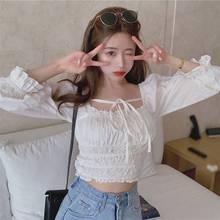 Pleated Blouse Women Solid Square Collar Puff Sleeve Ladies Sweet  Blusa Shirts Spring 2021 Fashion Casual Female Tops 1B275 2024 - buy cheap
