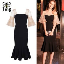 Tingfly Vintage Elegant Mermaid Dinner Night Party Dresses Midi Long Sheer Sleeve Summer Retro Office Work Dress Summer Elbise M 2024 - buy cheap