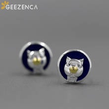 Design original 925 prata esterlina lapis lazuli gato selfie feminino parafuso prisioneiro brinco jóias finas bonito brincos românticos presente da menina 2024 - compre barato