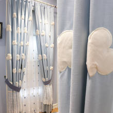 Пасторальный корейский стиль белые облака и синие занавески для детской комнаты для гостиной столовой спальни. 2024 - купить недорого