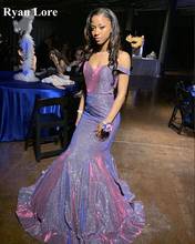 Sequins Purple Mermaid Formal Evening Dresses 2020 Elegant Off The Shoulder Women Party Night Sparkle Long Prom Gowns Vestidos 2024 - buy cheap