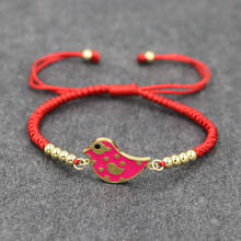 Pulsera de acero inoxidable con diseño de pájaro pequeño para mujer, brazalete minimalista de oro con cuerda de hilo rojo, joyería hecha a mano 2024 - compra barato