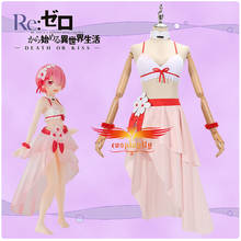 Anime re: a vida em um mundo diferente de zero ram cosplay traje adulto roupas femininas bikini maiô rosa vestido de praia halloween 2024 - compre barato