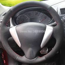 DIY Steering Wheel Cover Black Suede Black Leather Hand Sewing For Nissan Tiida Sylphy Sentra 2014 Note 2024 - buy cheap