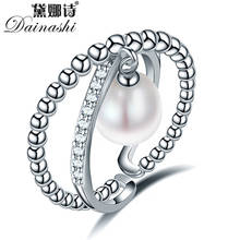 Dainashi 100% Genuine Freshwater Cultured Pearl Ring 925 Sterling Silver Zircon Crystal Adjustable Ring Party Gift for Women 2024 - buy cheap