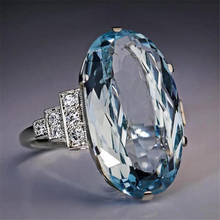 Anel de cristal azul feminino, anel de cristal azul da moda para mulheres, bandagem de casamento, compromisso, anéis de noivado, joias femininas, presentes 2024 - compre barato