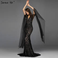 Черное платье для выпускного вечера с V-образным вырезом и блестками, блестящие платья без рукавов для выпускного вечера, дизайн 2020 Serene Hill BLA70117 2024 - купить недорого