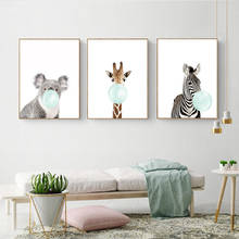 Cute Blue Bubble Gum Animal Zebra Giraffe Koala Kangaroo Canvas Art Abstract Painting Print Poster Picture Wall Home Decoration 2024 - buy cheap