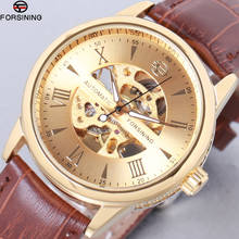 Forsining-Reloj de pulsera para hombre, con diseño de lujo, funda transparente, correa de cuero marrón, automático, 2021 2024 - compra barato