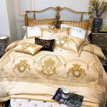 Luxury Golden Premium 1000TC Satin Egyptian Cotton Royal Court Embroidery Bedding set Duvet Cover Bed Linen/sheet Pillowcases 2024 - buy cheap
