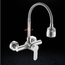 Stainless steel Wall Mounted Kitchen Faucet Kitchen Mixers Kitchen Sink Tap 360 Degree Swivel Flexible Hose Double Holes 2024 - buy cheap