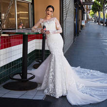 Vestido De Noiva Sereia Long Sleeve Mermaid Wedding Dress O-Neck Luxury Trouwjurk Tulle Hochzeitskleid Robe Mariee Bridal Gowns 2024 - buy cheap