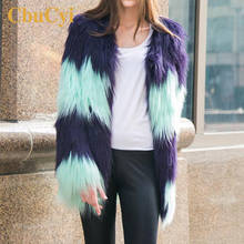 Winter Fashion Tops Women Long Faux Fur Coat Long Sleeve Patchwork Vintage Fluffy Jackets Women Thick Warm Outwear Faux Fur Coat 2024 - buy cheap