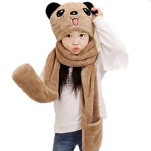 Conjunto de guantes 3 en 1 para niño y bebé, gorro y bufanda con orejas de Animal Panda, gruesa, felpa peluda, capucha, orejera, calentador de cuello 2024 - compra barato