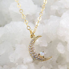 Dainty colar de ouro com pingente de estrela e lua, corrente longa, colar feminino boho de opala branca, de casamento 2024 - compre barato