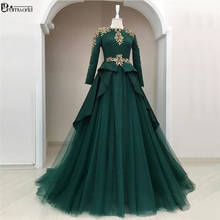 Vestido de noite muçulmano verde, manga longa, linha a, cristais de renda de tule, vestido formal longo de noite islâmico, dubai, arábia saudita, 2021 2024 - compre barato