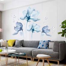 Pegatina de pared de flor azul para sala de estar, decoración de dormitorio de boda, bricolaje, decoración moderna para el hogar, Póster Artístico de pared 2024 - compra barato