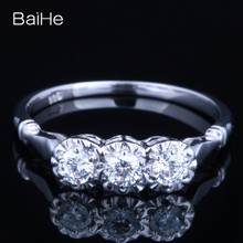 BAIHE Solid 14K White Gold Cubic Zirconia Ring Women Men Engagement Wedding Band Trendy Fine Jewelry Making کیوبک زرکونیا رنگ 2024 - buy cheap